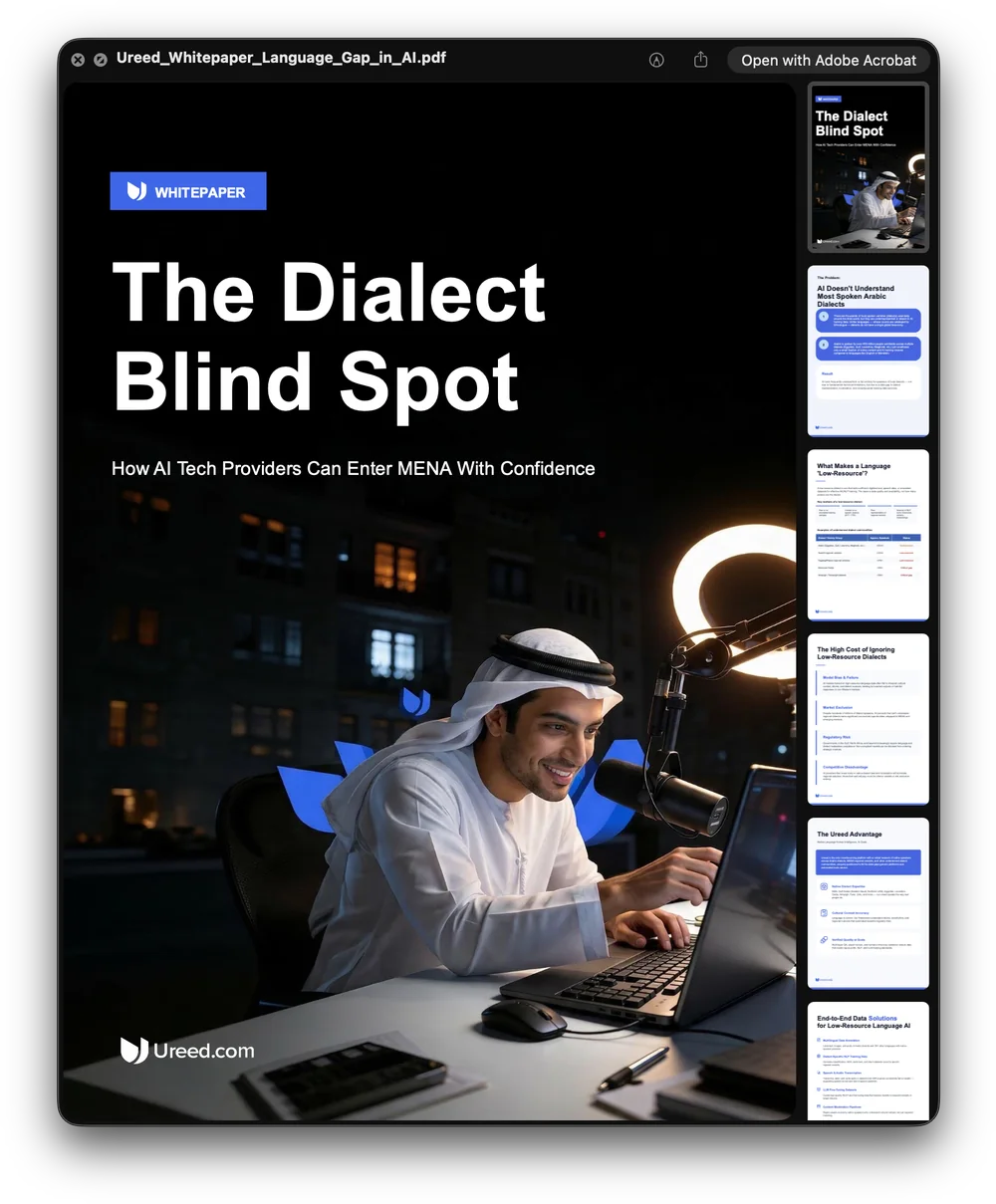 Nineteen arabic.ai documents open on screen with their page thumbnails beside them: Don’t Just Use AI, the government continuity report in Arabic and English, The Dialect Blind Spot, two Ureed one-pagers, the AGRID brochure, How Smart Companies in the Arab World Train for the AI Era, Sovereign Agentic AI for Defense in GCC/MENA, the Saudi Arabic-language compliance guide, the Microsoft credits playbook, 3 Reasons Your Arabic AI Pilot Will Never Reach Production, AI Agents for management consultant, AI Agents in Finance Sector, The Agentic Platform Playbook and Train Arabic LLMs Your Customers Actually Trust.