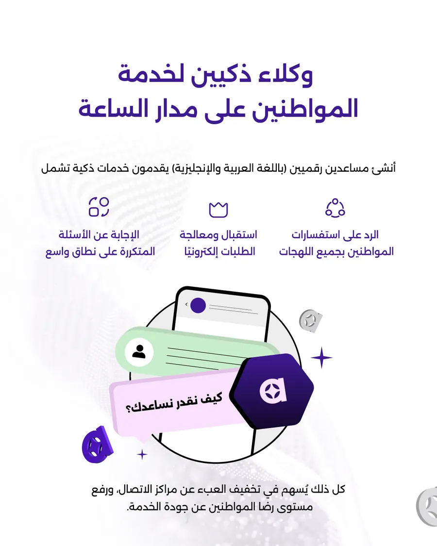 Thirteen slides: two covers — Enterprise AI Isn’t A Chatbot and AI for Governments Isn’t Optional Anymore — over one shared body of regulation without red tape, 24/7 citizen service agents, insights from every corner, and the AI agent you actually need, followed by the same deck set in Arabic.