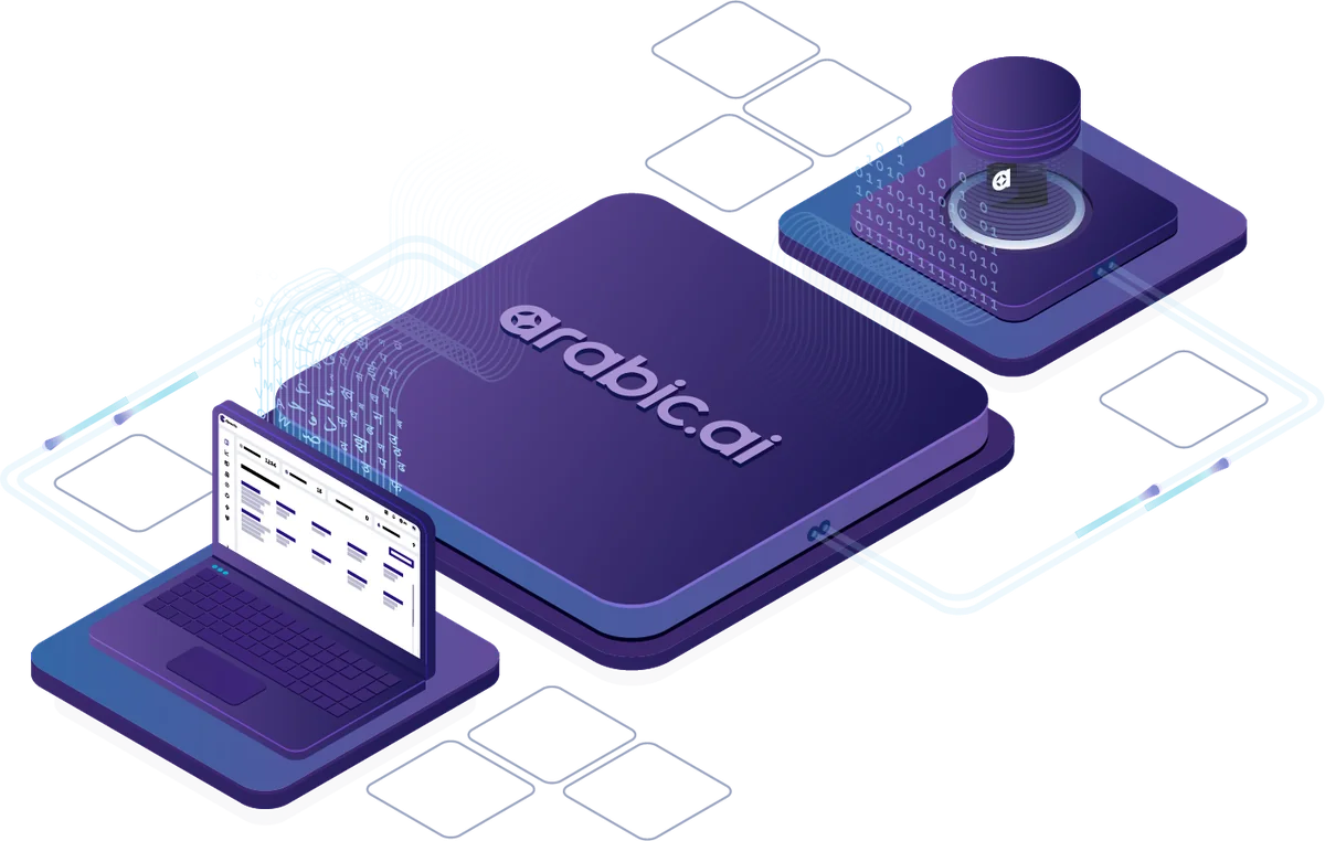 Four isometric product illustrations: the agentic platform and its connectors, the data services pipeline, the LLM as a lit cube on a cyan plane, and the translation management system.
