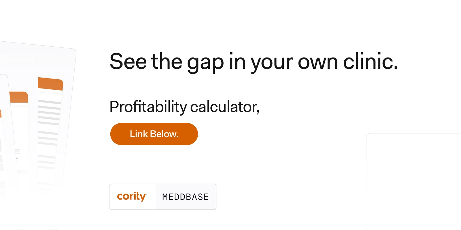 A seven-slide carousel: You opened a second site, so why did the margin get thinner? — it is rarely the clinical work, it is the admin around it; 7 to 10% of private invoices carry an error; 8 to 12% of appointments are missed and never rebooked; on £1.5m turnover that gap runs to six figures a year; one system for booking, notes, billing and recall closes it; and a profitability calculator to close.