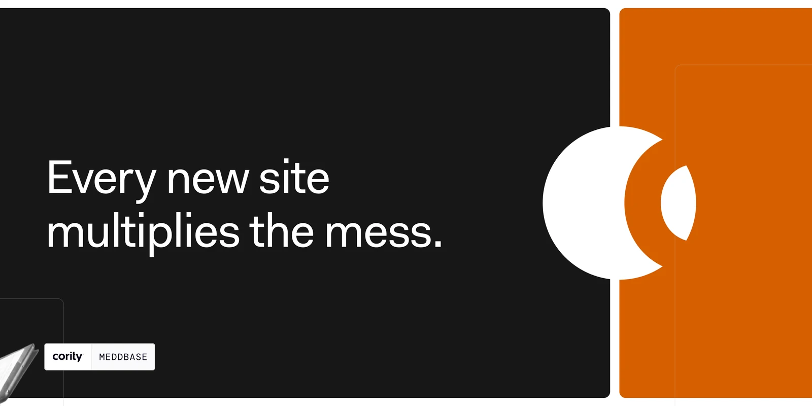 A seven-slide carousel: Three sites. Three systems. One headache — the record stops at each clinic’s front door, reception keys the same patient in twice, reporting means stitching three exports together, every new site multiplies the mess, one record across every site changes the maths, and a UK buyer’s guide to close.