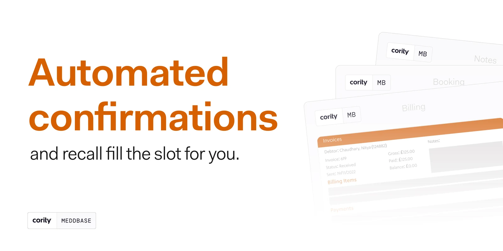 A seven-slide carousel: Your diary looks full, your revenue disagrees — the number that matters is your utilised slot rate; a missed private appointment is £180 to £400 gone; at an 8 to 12% DNA rate that is a six-figure leak; chasing rebooks by hand does not scale; automated confirmations and recall fill the slot for you; and a slot utilisation calculator to close.