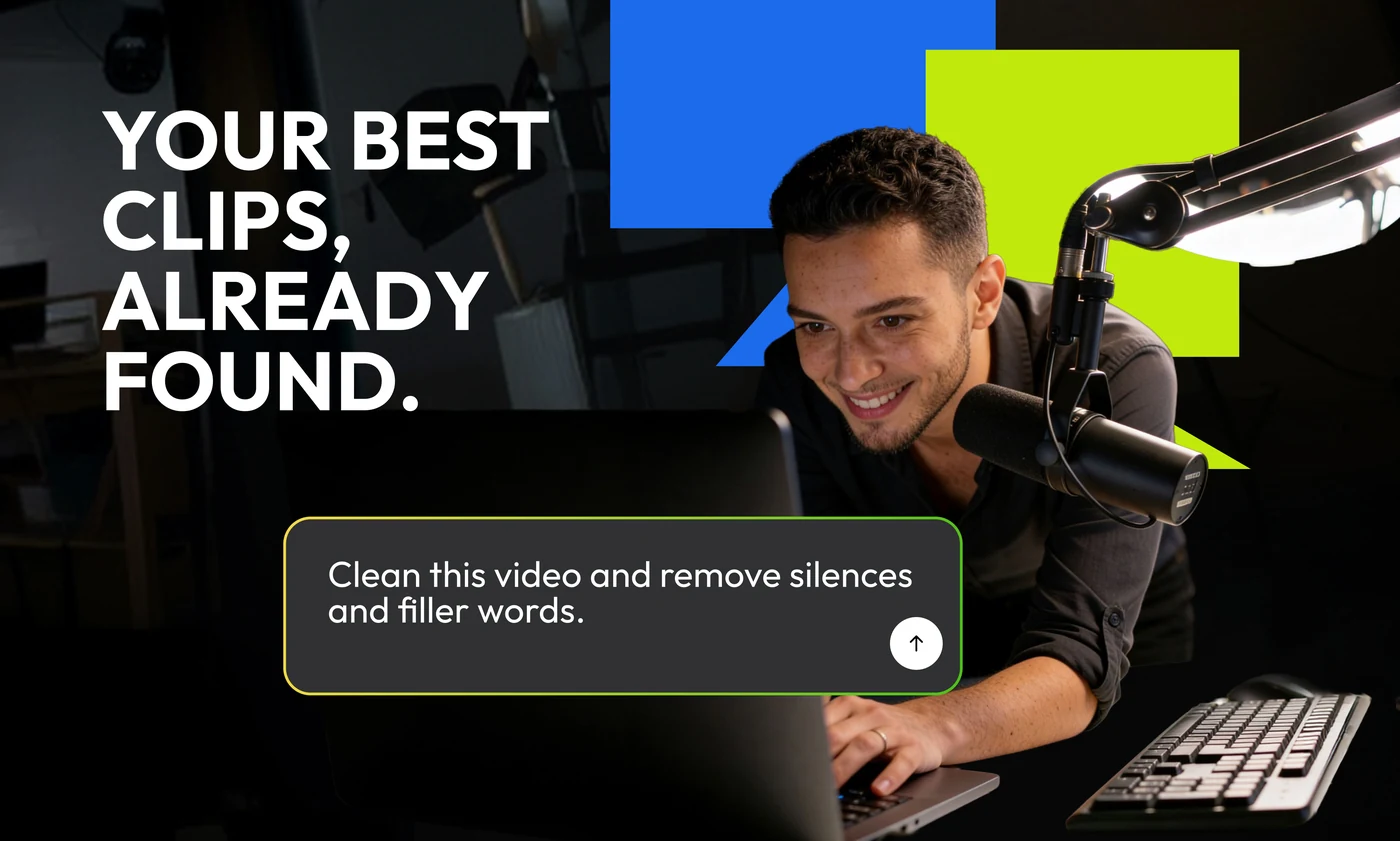 A four-card alternative route shot in a dark edit suite: the AI that builds your first cut; tell Eva what you need; your first cut is already done; your best clips, already found — each with the prompt that produced it.