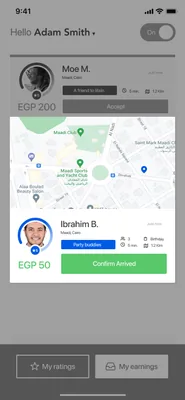 An accepted request, on the map.