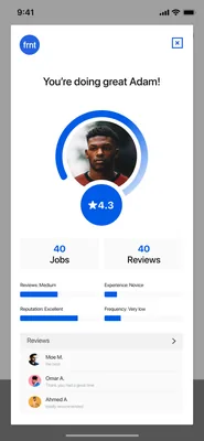 Rating: jobs done, reviews, and the score.