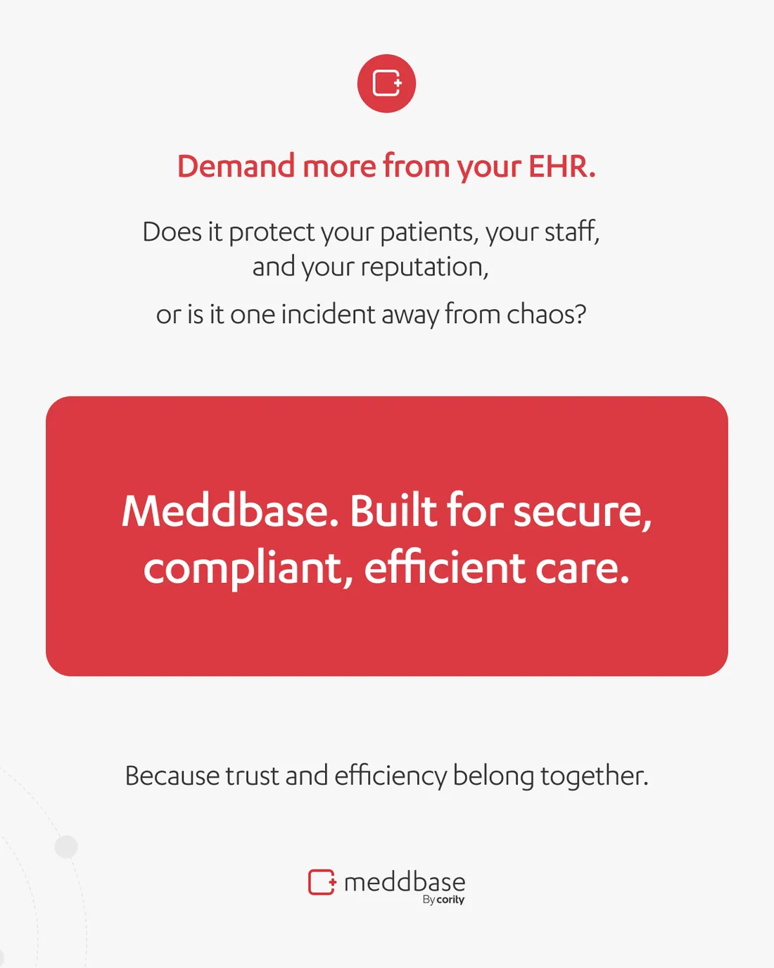 An eight-slide carousel, EHR security and compliance: The Quiet Threat Shaping Modern Healthcare — from what efficiency really rests on, through the mortality figure and the cascade after a breach, to what a compliant EHR should deliver.