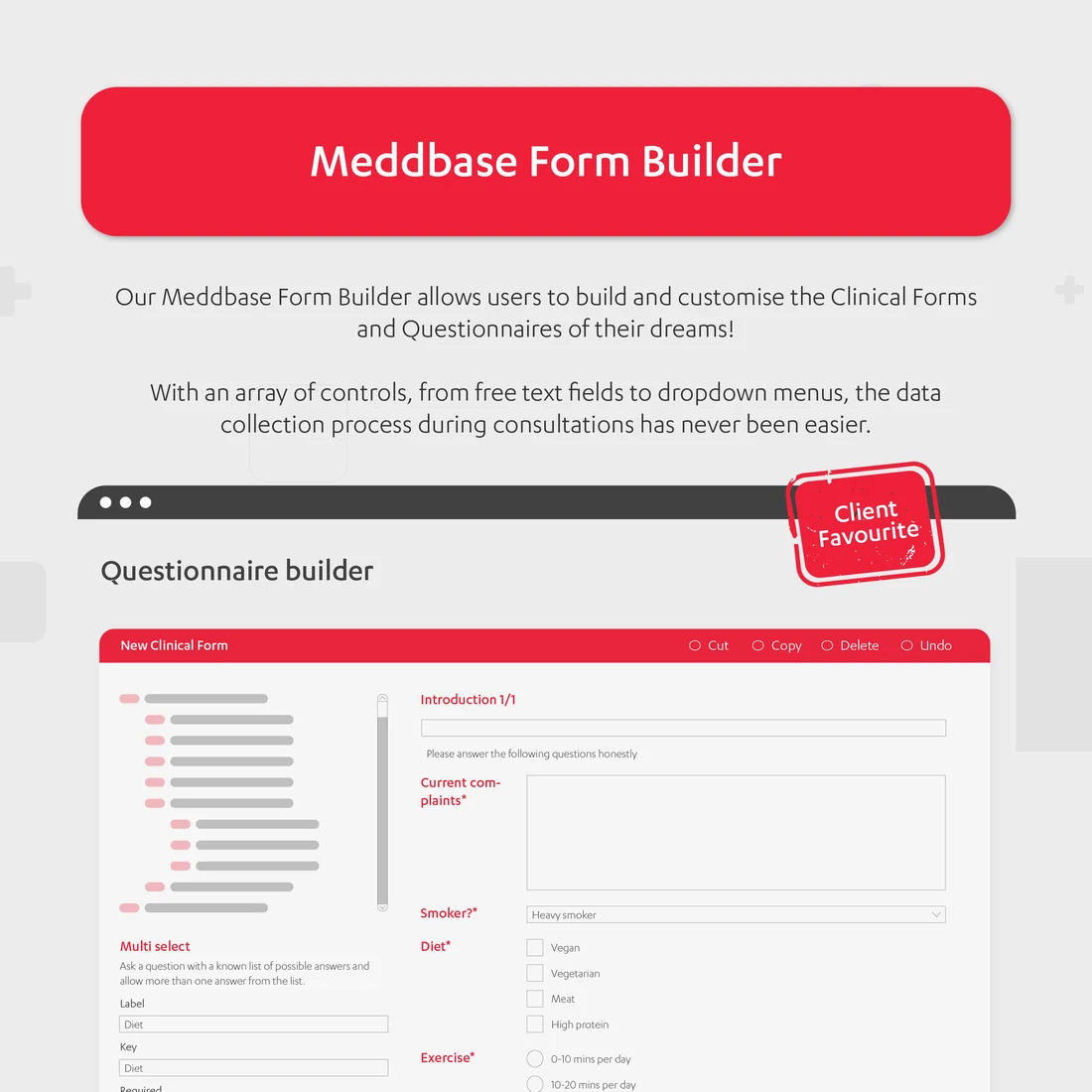 A five-slide carousel, Five Meddbase Features and Updates You May Have Missed: the form builder, the duplicate patient worklist, gender identity and pronouns, and appointment booking questions.