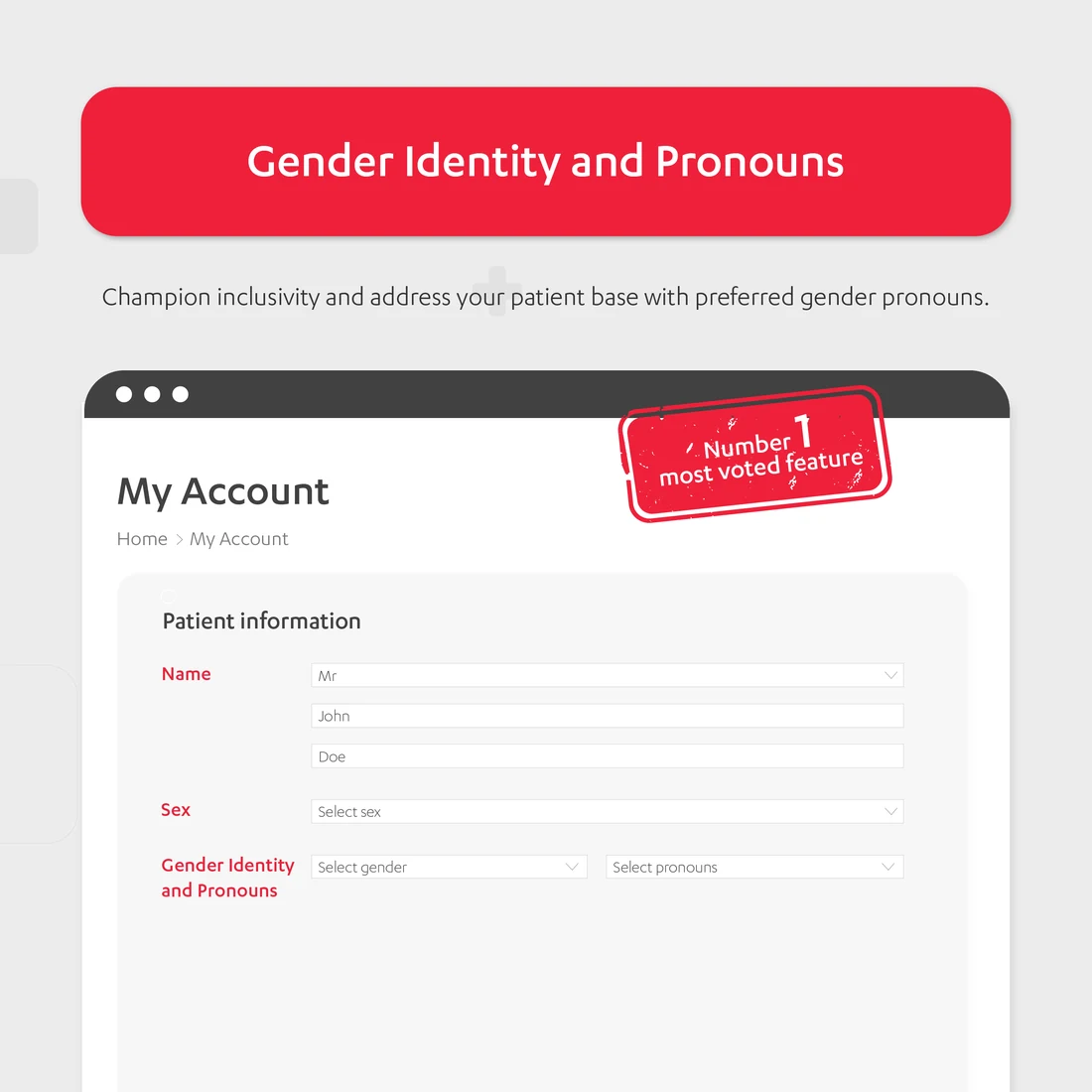A five-slide carousel, Five Meddbase Features and Updates You May Have Missed: the form builder, the duplicate patient worklist, gender identity and pronouns, and appointment booking questions.