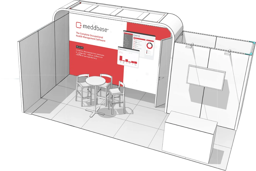 The stand in a smaller booth, seen in perspective.