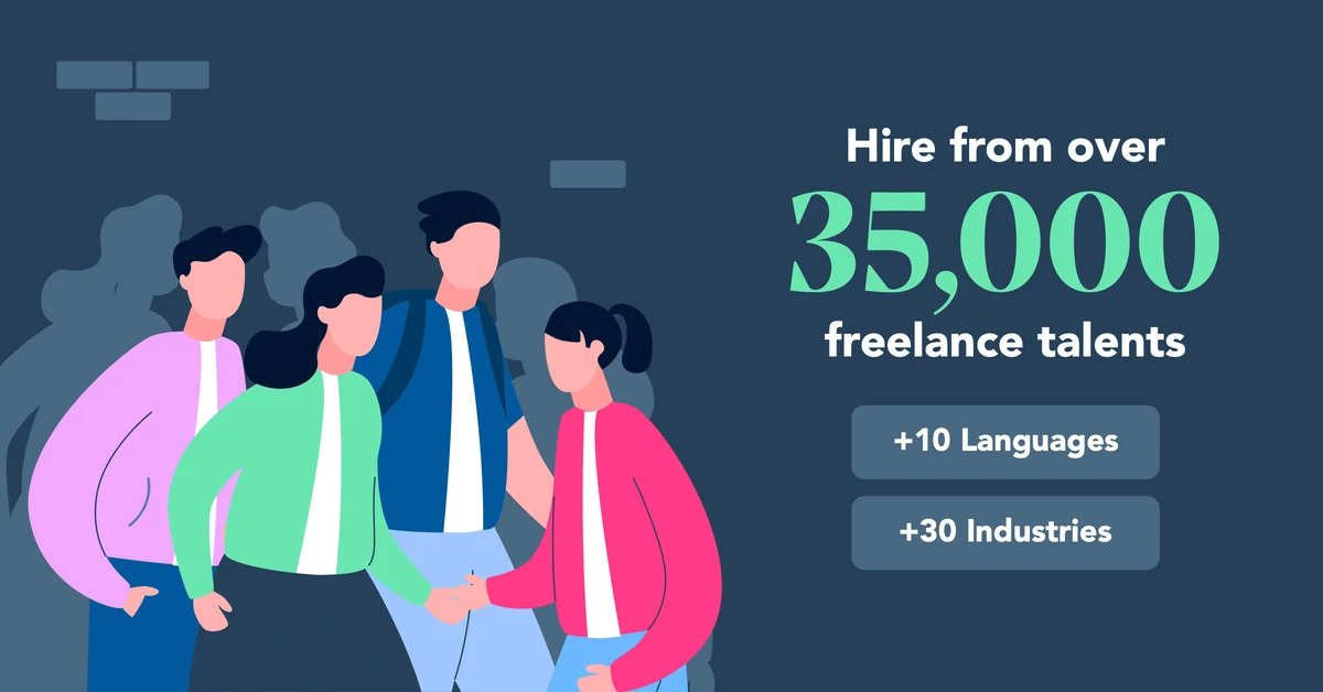 Three display banners: bold ideas are worth pursuing only with the right talents onboard; hire from over 35,000 freelance talents across 10 languages and 30 industries; and get ready for new heights, find a freelancer.