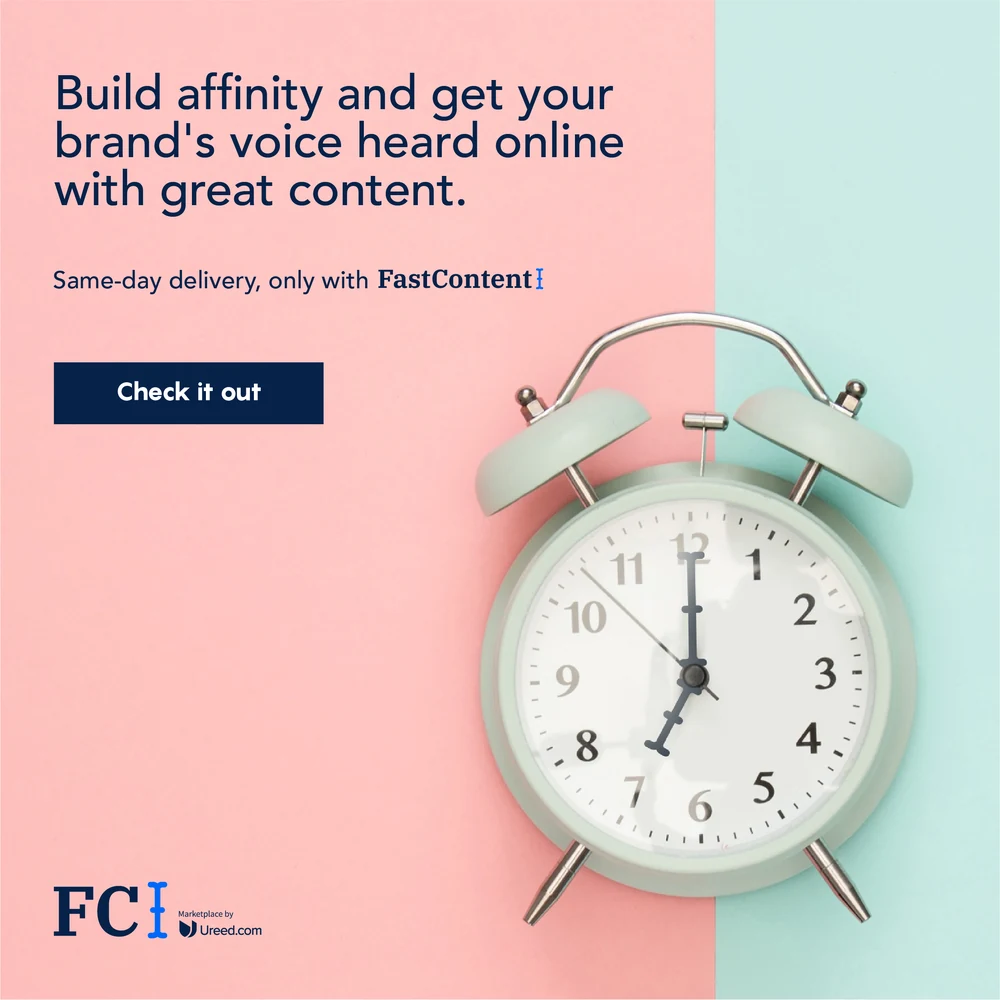 An eight-post country campaign for FastContent across the UAE, Saudi Arabia, Kuwait and Bahrain: a single object — a car, a paper boat, a telephone, a cassette, clips, headphones, a chair, an alarm clock — photographed on a split colour field with one benefit line and one button.