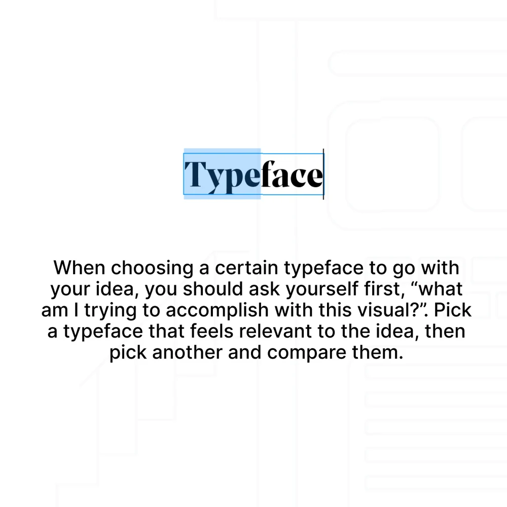 A five-slide carousel on the fundamentals of graphic design: a cover drawn as an artboard with a text selection, then typeface, space, balance and alignment, and hierarchy — each slide laid out to demonstrate its own principle.