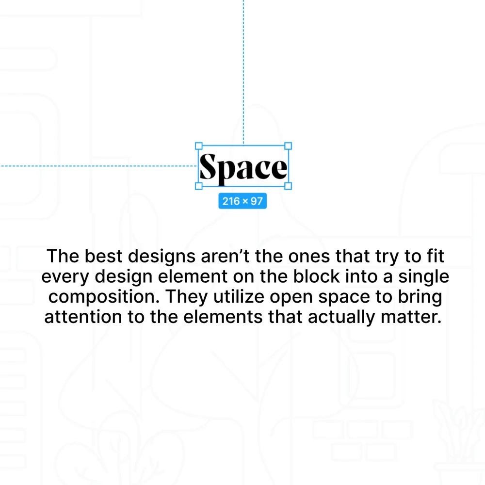 A five-slide carousel on the fundamentals of graphic design: a cover drawn as an artboard with a text selection, then typeface, space, balance and alignment, and hierarchy — each slide laid out to demonstrate its own principle.