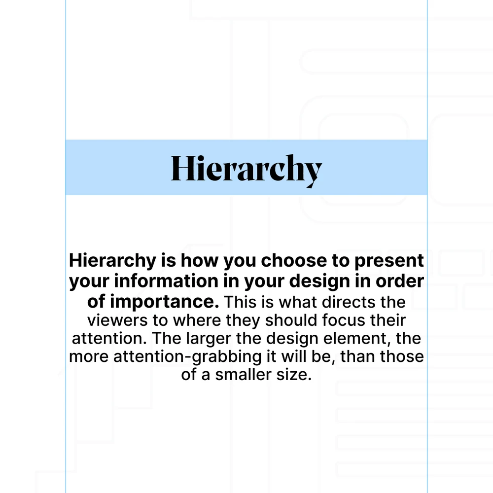 A five-slide carousel on the fundamentals of graphic design: a cover drawn as an artboard with a text selection, then typeface, space, balance and alignment, and hierarchy — each slide laid out to demonstrate its own principle.