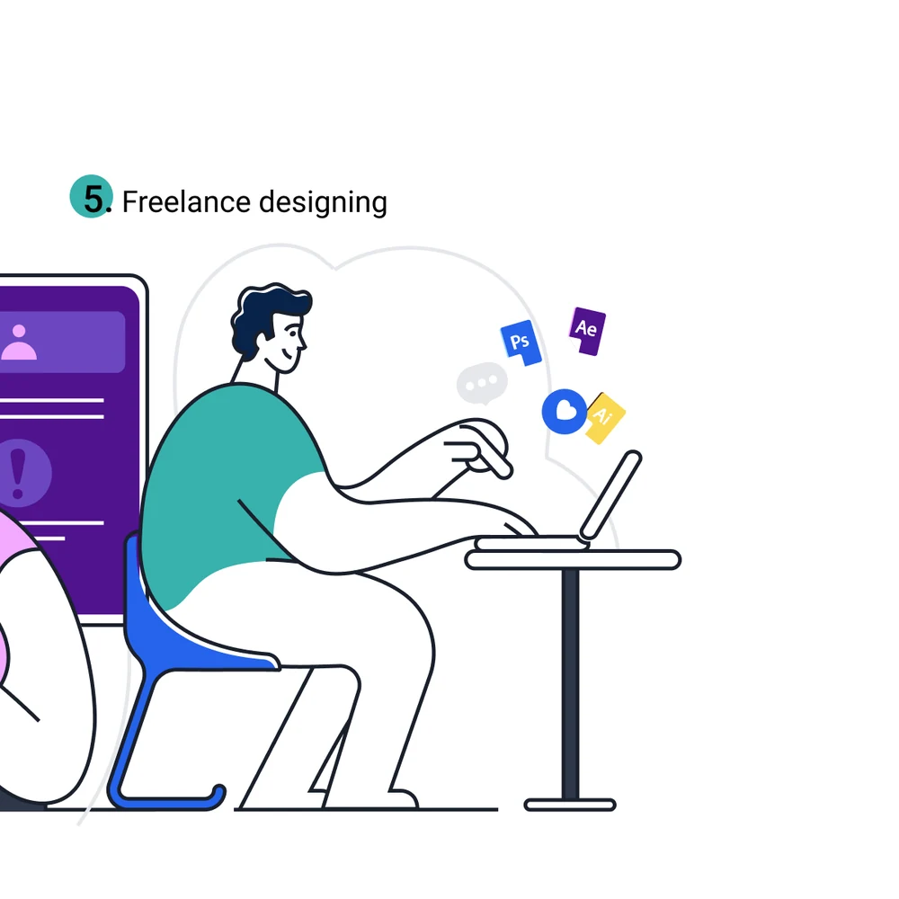 A four-slide carousel: 5 business endeavors you can realistically start today — sell stock photos, online consultation and coaching, become a ghostwriter, become a virtual assistant, freelance designing.