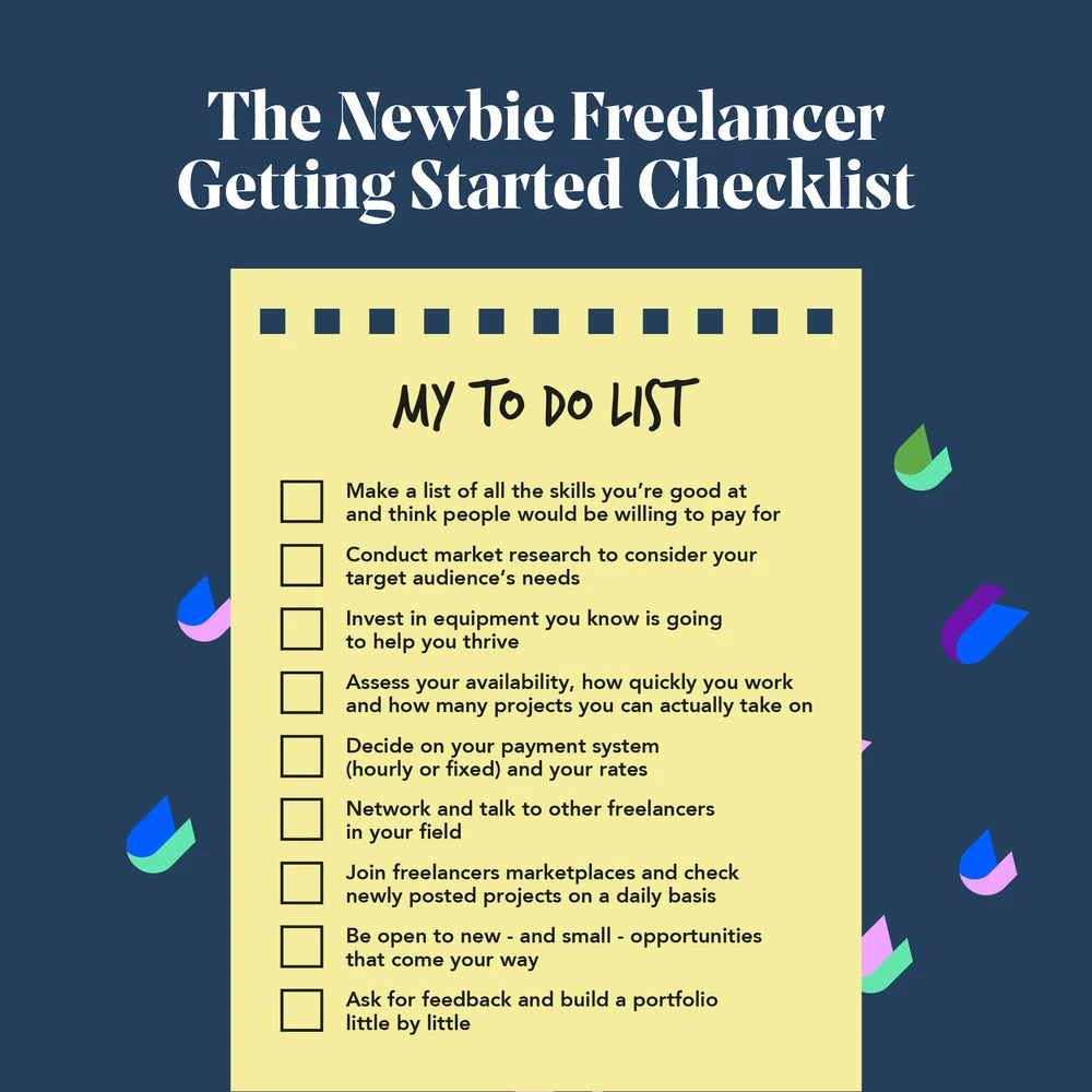 An eight-post run of freelancer guides: the newbie freelancer getting started checklist in two versions, seven tips on personal savings, six benefits of freelancing on the side, six essential tools, nine freelance side jobs, how to take care of your mental health, and a support-agent answer on posting a service.