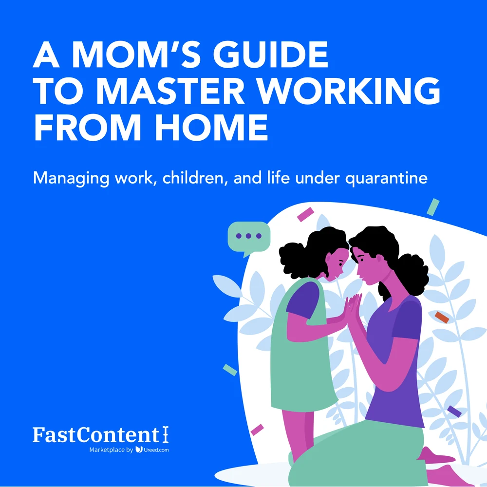 A nine-slide FastContent carousel: A Mom’s Guide to Master Working From Home, managing work, children and life under quarantine — set up a home office, put up some ground rules, set up a schedule, make good use of naptime, keep entertainment in every corner, and the mute button is your friend.