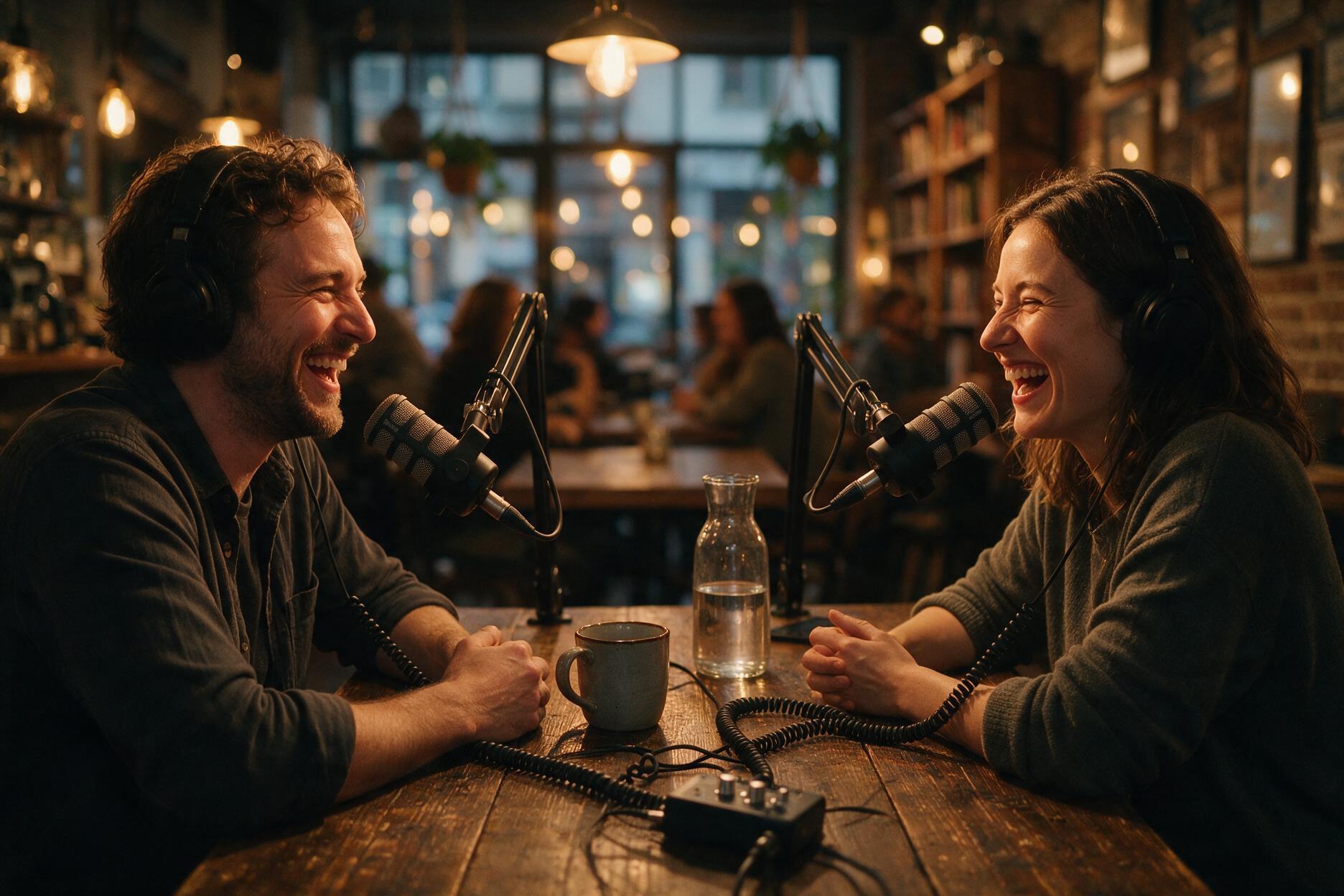 Podcast hosts recording