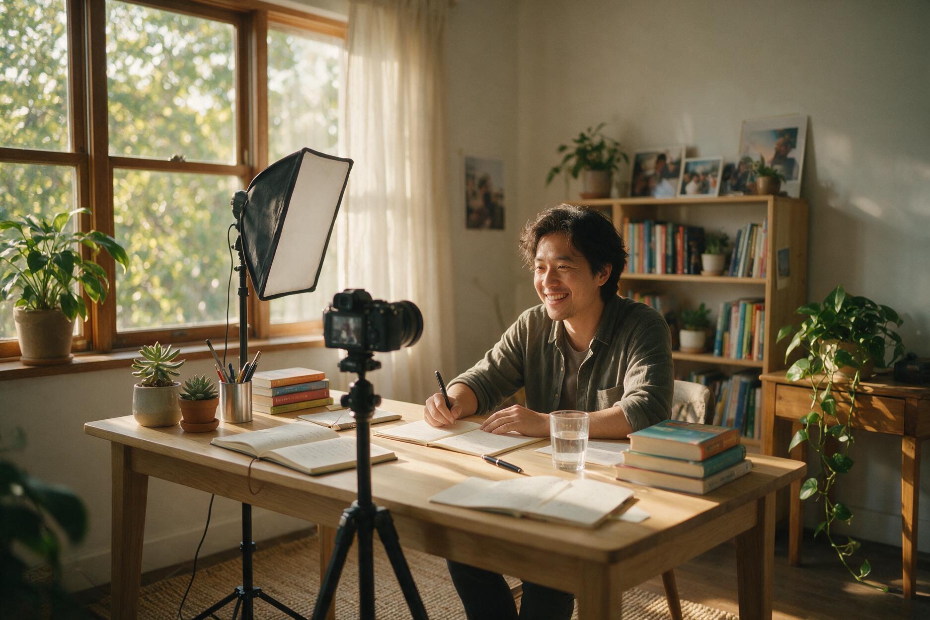 Creator filming at a home studio